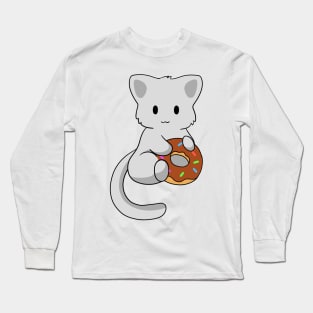 Grey Cat with donut Long Sleeve T-Shirt